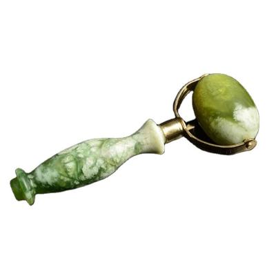 China Green Xiuyan Jade Face Roller Gua Sha Welded Metal Jade Massage Roller for Beauty Tools Facial Massager for sale