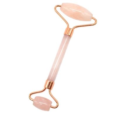 China Customized Logo Availabled Rose Gold Jade Roller for Face Skin Care 100% Natural Double Head Rose Quartz Facial Roller Face Slimming for sale