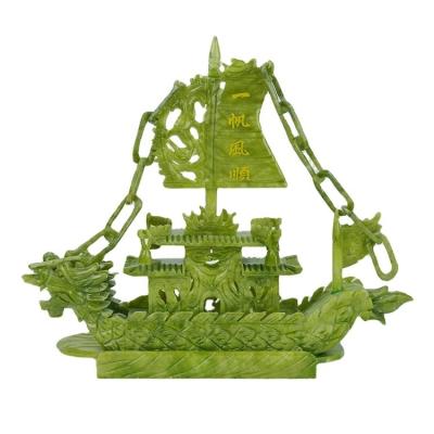 China Handgemaakte 28cm Chinese geluk decoratie Jade steen Craft Dragon Boats voor ornament / cadeau Te koop