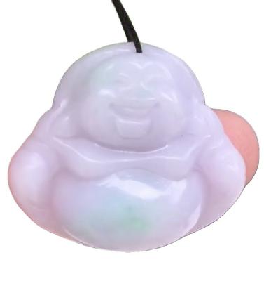 China Green Portable Natural Burma Purple Carved Jadeite Jade Laughing Buddha Pendant for Women and Children Natural Color for sale