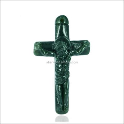 China Natural Green HeTian Jadee Pendant Carved Jesus Christ Cross Pendant Necklace Fashion Jewelry for Men and Women's Fashion for sale