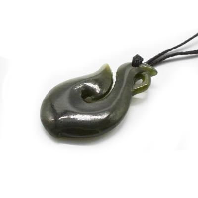 China Regional Feature Natural Green Nephrite Jade Small Stylized Maori Infinity Necklace with S Shaped Design for sale