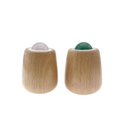 China Customizable Jade Massage Ball Wooden Handle Jade Roller for Body Massage and Neck/Facial Gua Sha Stress Relief Tool for sale