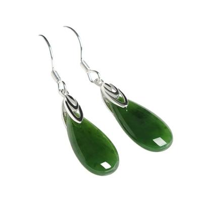 China 925 Sterling Silver Design Green Nephrite Jade Drop Earrings with Custom Logo Sublimation Printing for sale