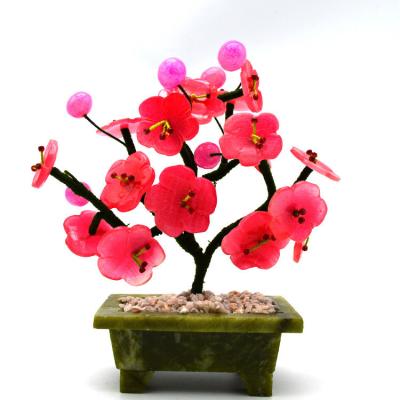 China Technique Carved Jade Plum Tree Folk Art Jade Flower Carvings Gem Tree for Home Decoration for sale