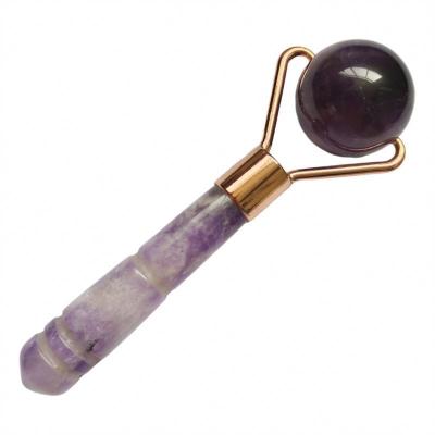 China Customized Logo Availabled Natural Amethyst Jade Roller Purple Quartz Facial Massage Roller for Small Face Beauty for sale