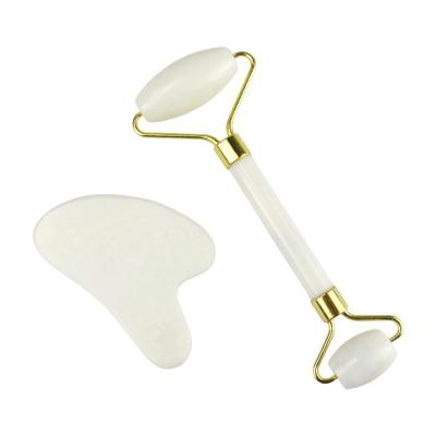 China Body Massager Natural White Jade Stone Gua Sha Scraping Board Guasha Face Roller Gift Box Set Spa Massage Tool Skin Care Facial Beauty Routine for sale