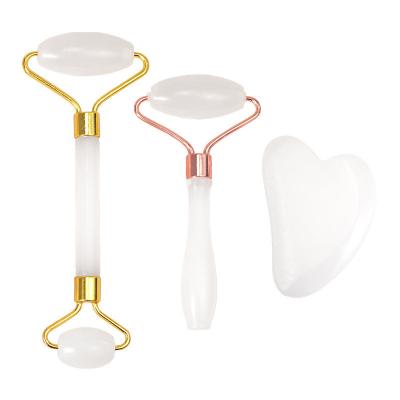 China Muscle Massage Afghan White Jade Roller And Gua Sha Set For Body Massage With Natural Jade Guasha Stone for sale