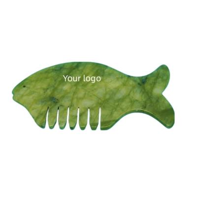 China 2024 Fish Shape Natural Xiuyan Jade Gua Sha Scalp Massage Comb Head Guasha Massager for Yellow Head Massage Equipment for sale