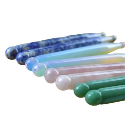 China Massage Tools Colorful Natural Crystal Guasha Massage Pen Acupuncture Therapy Tool for Body Health Care Therapy Gua Sha Massage Stick for sale