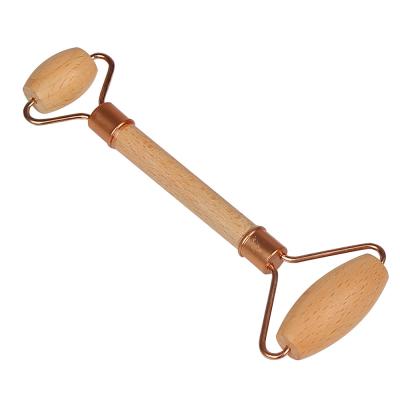 China Wood Handle Double Roller Guasha Facial Massage with Face Massage Natural Jade Gua Sha Roller for sale