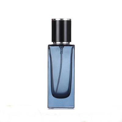 China 30ml 50ml Perfume Cosmetic Luxury Empty Square Shape Paint Smoky Gray Glass Perfume Bottle With Aluminum Atomizer And Big Metal Cap for sale