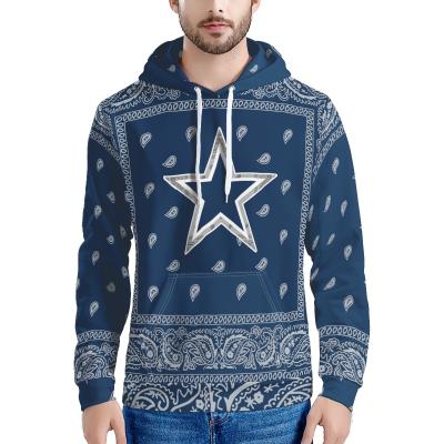 China Custom Breathable Royal Blue Logo Pullover Male Hooded Windproof Sweatshirt Large Size Bandana Printing Men Pullover Hoodie NFLE Rugby League for sale