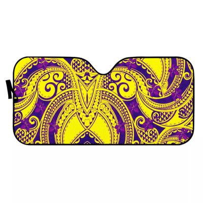 China Lowering Temperatures Car Interior Tribal Polynesian Tribe Design Hibiscus Sublimation Printing Purple Car Sun Shade Car Window Sun Yellow-Purple Shade Anti-UV for sale