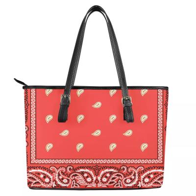 China Top Selling Zipper Closure Women Branded Floral Pattern Handbags Bandana Lady Tote Leather Purse Large Capacity Hand Bags for sale