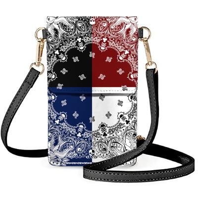 China Bandana Print Luxury Fashion Design Purse Wallet Daily Life Leather Small Cross - Body Mobile Phone Bag For Women for sale