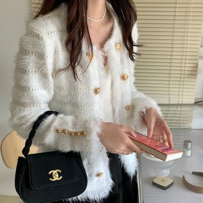 China Hot Sale Fashion Breathable Women's Fuzzy Cardigan Knitted Top Sweater With Buttons for sale