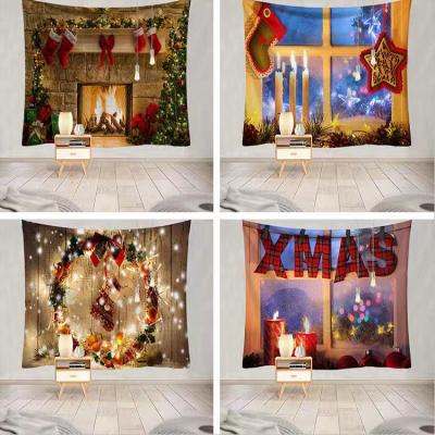 China Cozy Merry Christmas Tapestry Fireplace Christmas Tree Stocking Gifts Wall Hanging Art For Backdrop For Photography Blanket Decor for sale