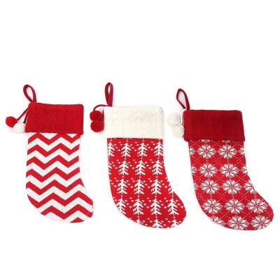 China Christmas Tree Stocking Decorations Kids Sustainable Knitted Woolen Gift Bags Hanging Candy Socks for sale