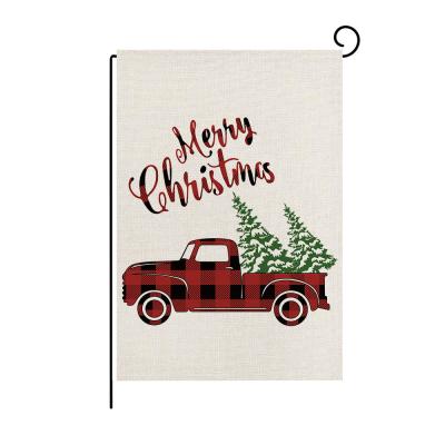 China Health Care Institute New Year Christmas Quote House Seasonal Outdoor Home Yard Flag With Red Truck For Merry Christmas for sale