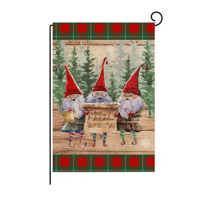 China 2021 Seasonal Health Care Institutes Christmas Garden Flags Watercolor Plaid Holiday Yard Decoration Linen Print Flag for sale