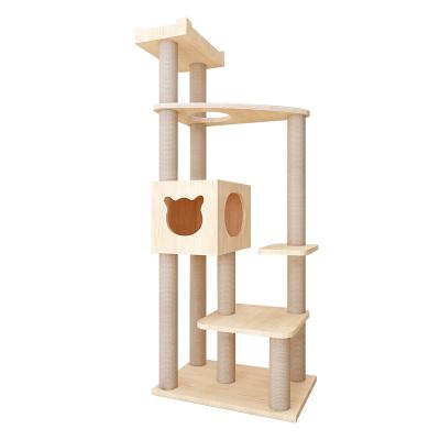 China Original Sustainable Hot Selling Solid Wooden Cat Tree Luxury Cat Climbing Small Tapping Toys Frame Huge Cat Tree Tower for sale