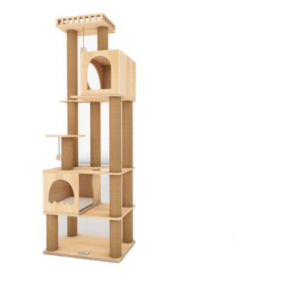 China Modern Hot Selling Sustainable Cat Tower Solid Wood Tree Small Luxury Wood Cat House Furniture Modern Cat Tree for sale