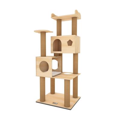 China Large Modern Luxury High Quality Hot Selling Viable Cat Condo House Tower Cat Tree Solid Wood Cat Climbing View for sale