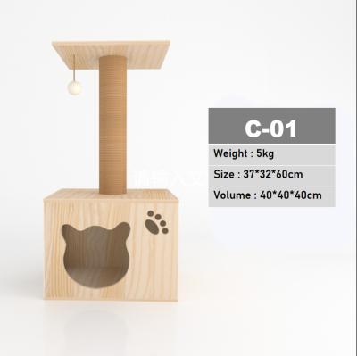 China Popular Stocked Solid Wood Cat Scratcher Mail Pet Climbing Sight Cat Tree Products Pet Toy For Play for sale