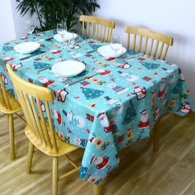 China Waterproof Christmas Rectangle Tree Print Plastic Table Cloth Vinyl Tablecloth Oil Clean PVC Table Cover For Xmas December Party for sale