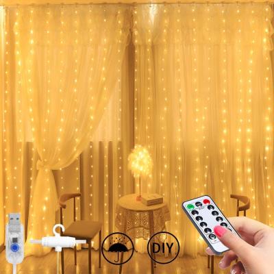 Κίνα Window Lights with USB Plug and Battery Operated Remote Control with 8 Modes Remote Control Curtain Lights 3*3m Warm White Wedding LED Fairy Window String Lights προς πώληση