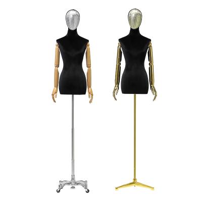 China For Clothing Rack Fashion Chrome Face Half Body Mannequins Torso Clothes Show Female Mannequins Display Half Velvet for sale