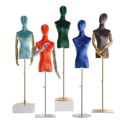 China Upper-body Velvet Half Body Mannequin Female Clothing Store Lady Display Dress Form Torso Models Woman Stand for sale