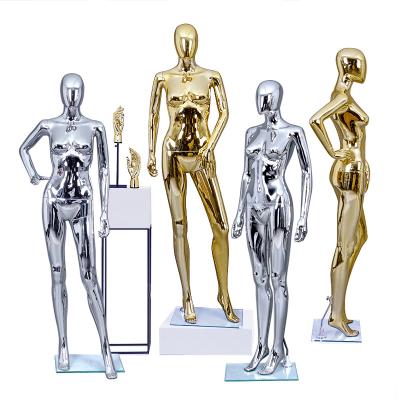 China Gold Chrome Female Mannequin Display Full Body Shop Fiberglass Mannequins Shinny Stand Silver Gold Women's Clothing Store for sale