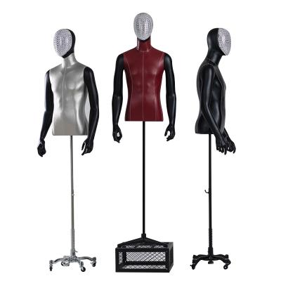 China Stand Window Display Props PU Leather Male Bust Mannequin Half Body Men's Clothing Store for sale