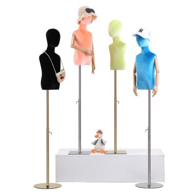 China For Children's Clothing Store Boy Girl Velvet Cloth Kids Body Torso Mannequin Stand Half Mannequin With Wooden Hand for sale