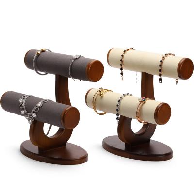 China Wholesale Wooden Wooden Jewelry Store Rack T BAR Watch Bracelet Necklace Display Stand Earring Storage Racks For Women for sale