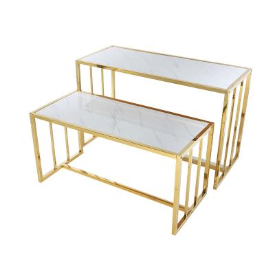 China Shop Shop End Table Design Nested Set Clothes Rack Shop Fixture Gold Worktop Shoe Rack Metal Interlocking Display Table for sale