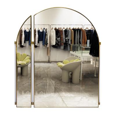 China Minimalist Vanity Led Light Silver Full Arch Floor Mirror Gold Brushsd Mirror Wall Mirror For Clothing Store for sale