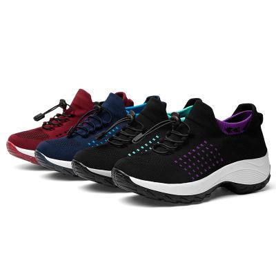 China Chinese Speed ​​Boat Rubber Fly Knit With Platform Chunky Sock Sneakers Winter Breathable Plus Size Mesh Sport Shoes Wedge Tpu Outsole for sale