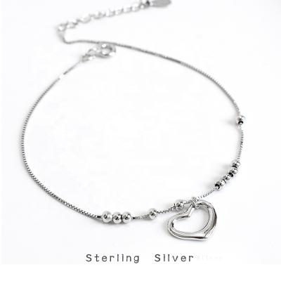 China Hot Selling Simple Environmental Friendly Summer Beach Anklet Chain Jewelry 925 Sterling Silver Love Peach Heart For Women Accessories for sale