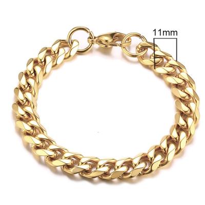 China Environmental Friendly Men's Chunky Miami Cuban Link Chain Bracelet Gold Plated Stainless Steel Women's Jewelry Gifts 3/5/7/9/11mm for sale