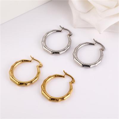 China 2021 Environmentally Friendly Handmade Jewelry Bamboo High Quality Luxury Simple Gold Plated Stainless Steel Hoop Earring for sale