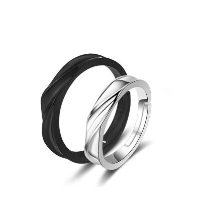 China Environmental Friendly Wholesale Korean Jewelry Black White Couples Set Women 925 Sterling Silver Adjustable Engagement Rings for sale