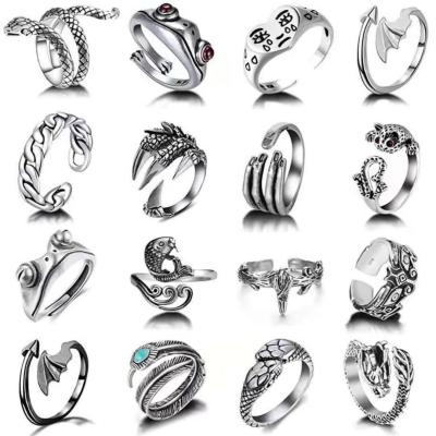 China 2021 Fashion Silver Men's Adjustable Rings Tasty Environmental Friendly Snake Smiley Face Zodiac Set Custom punk 925 for sale