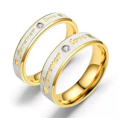 China Environmental Friendly Trending 2021 Couple Wedding Set Design Diamond Stainless Steel Lover Promise Statement Zircon Rings for sale