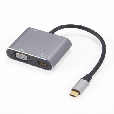 China Multimedia USB C Four In One Converter Dark Gray Type C To HDTV+VGA+PD+USB Adapter for sale