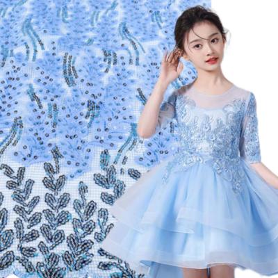 China Hot Selling Breathable Lightweight Beautiful Mesh Lace Embroidery Fabric Four Seasons Mesh Lace Party Bride Wedding Dress for sale