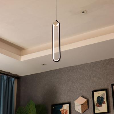 China Modern Single Bedroom Ceiling 10W LED Simple Hanging Black Gold Linear Pendant Lamp for sale