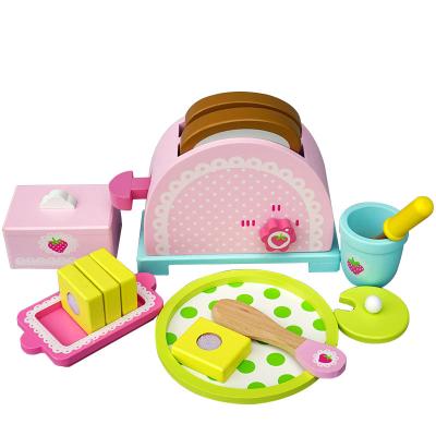 China Role Play Wooden Pretend Toys For Children Kids Play Toy Mini Wooden Kitchen Bread Machine Toys Cooking Set for sale